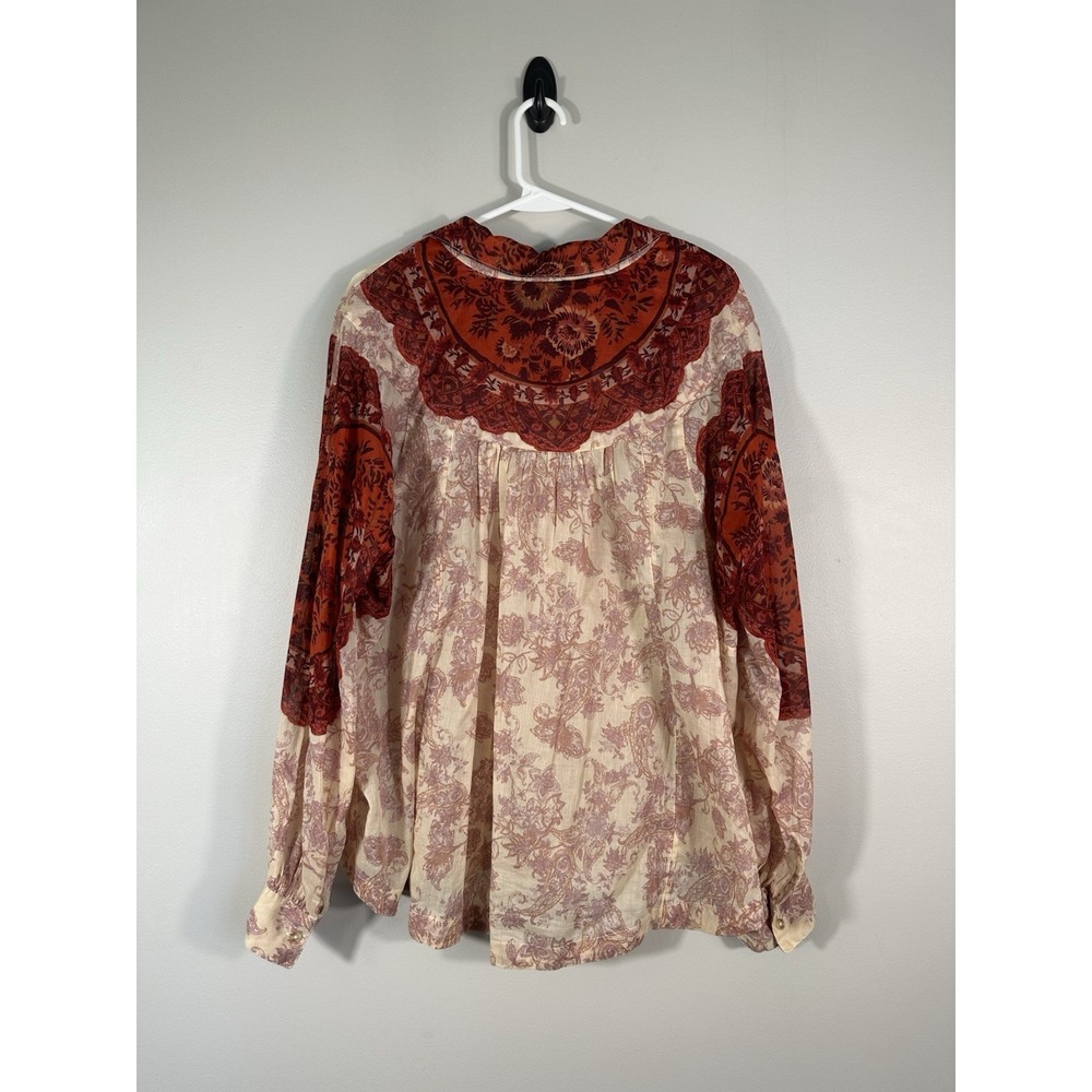 Free People Top Womens Medium Rose Bud Blouse Voile Floral Boho Lightweight - Picture 2 of 11